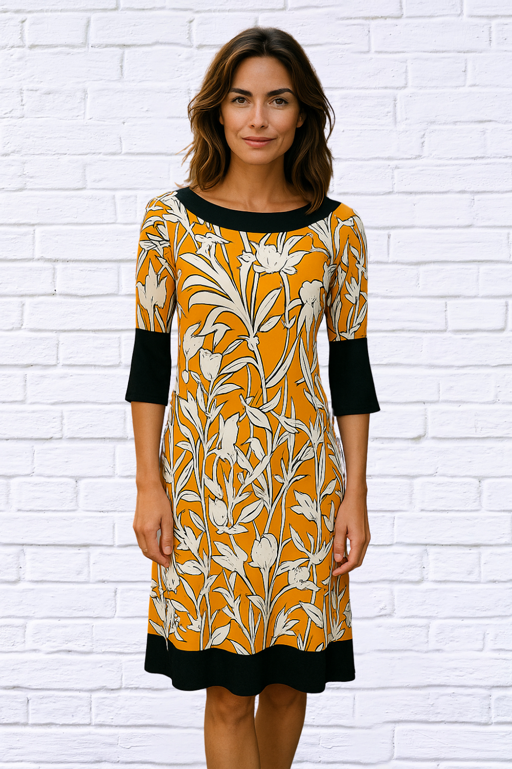 Boat Neck Mustard Dress