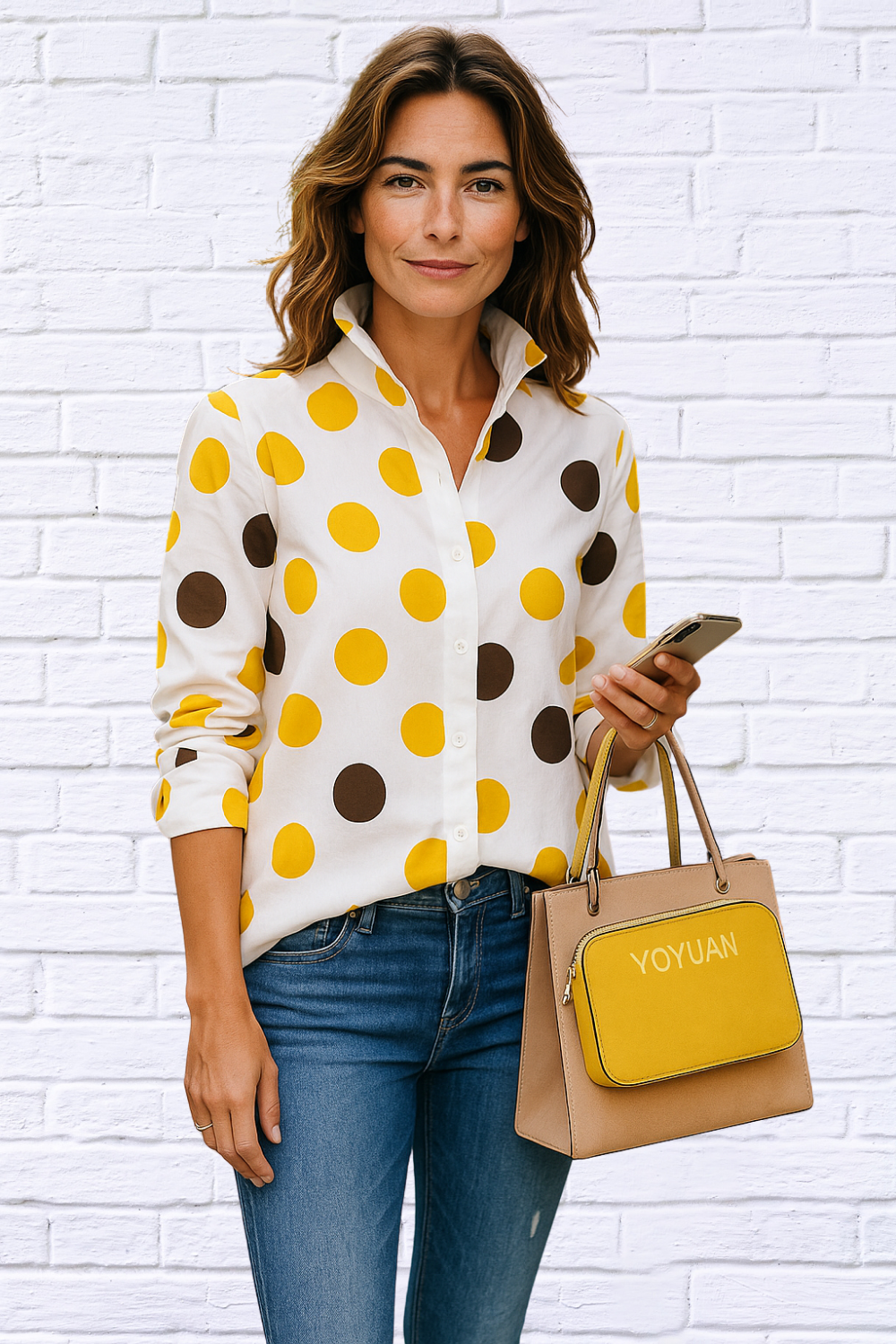 Polka Dot Asymmetrical Shirt with Flared Sleeve