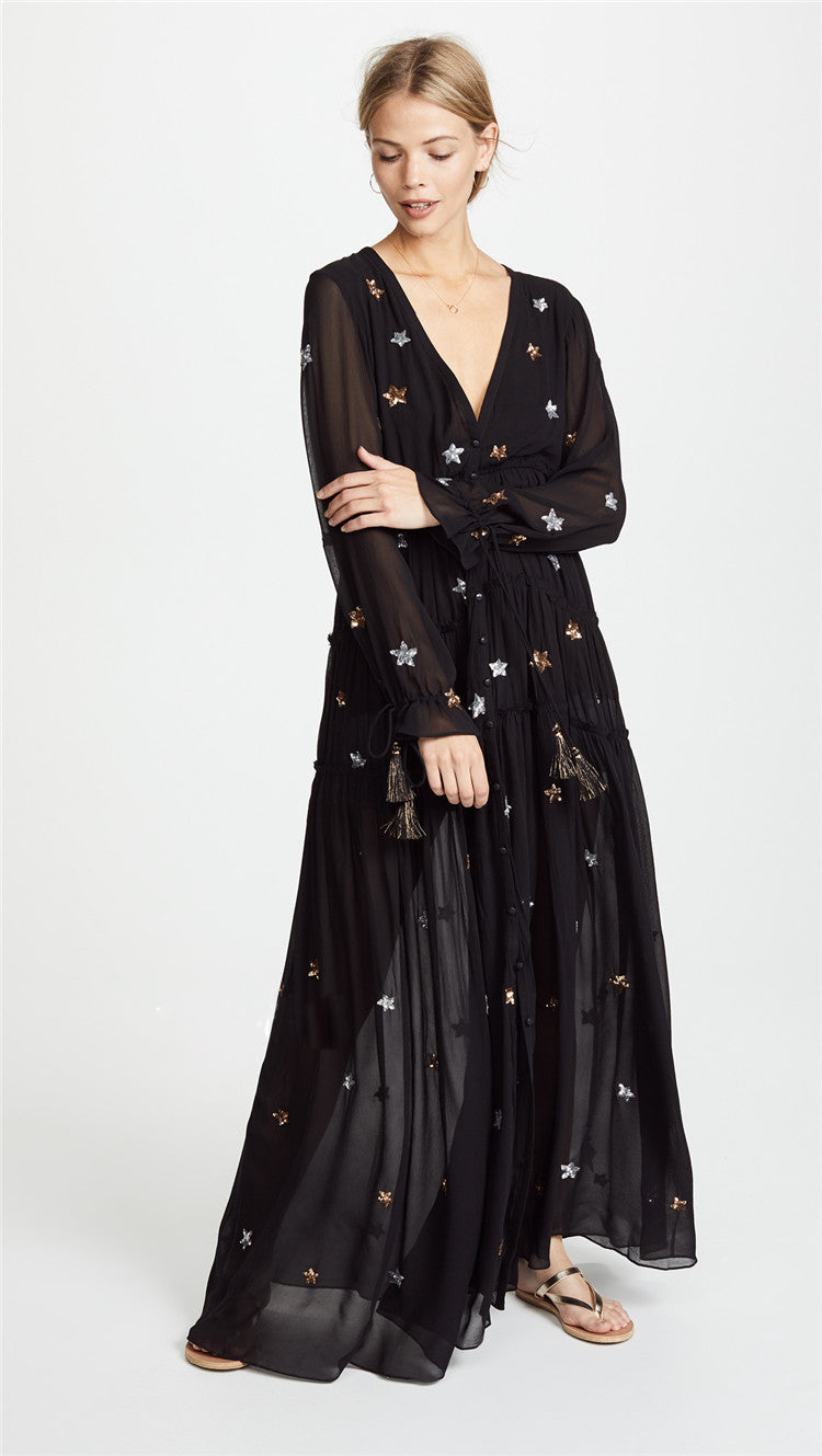 Star Embroidered Maxi Kaftan