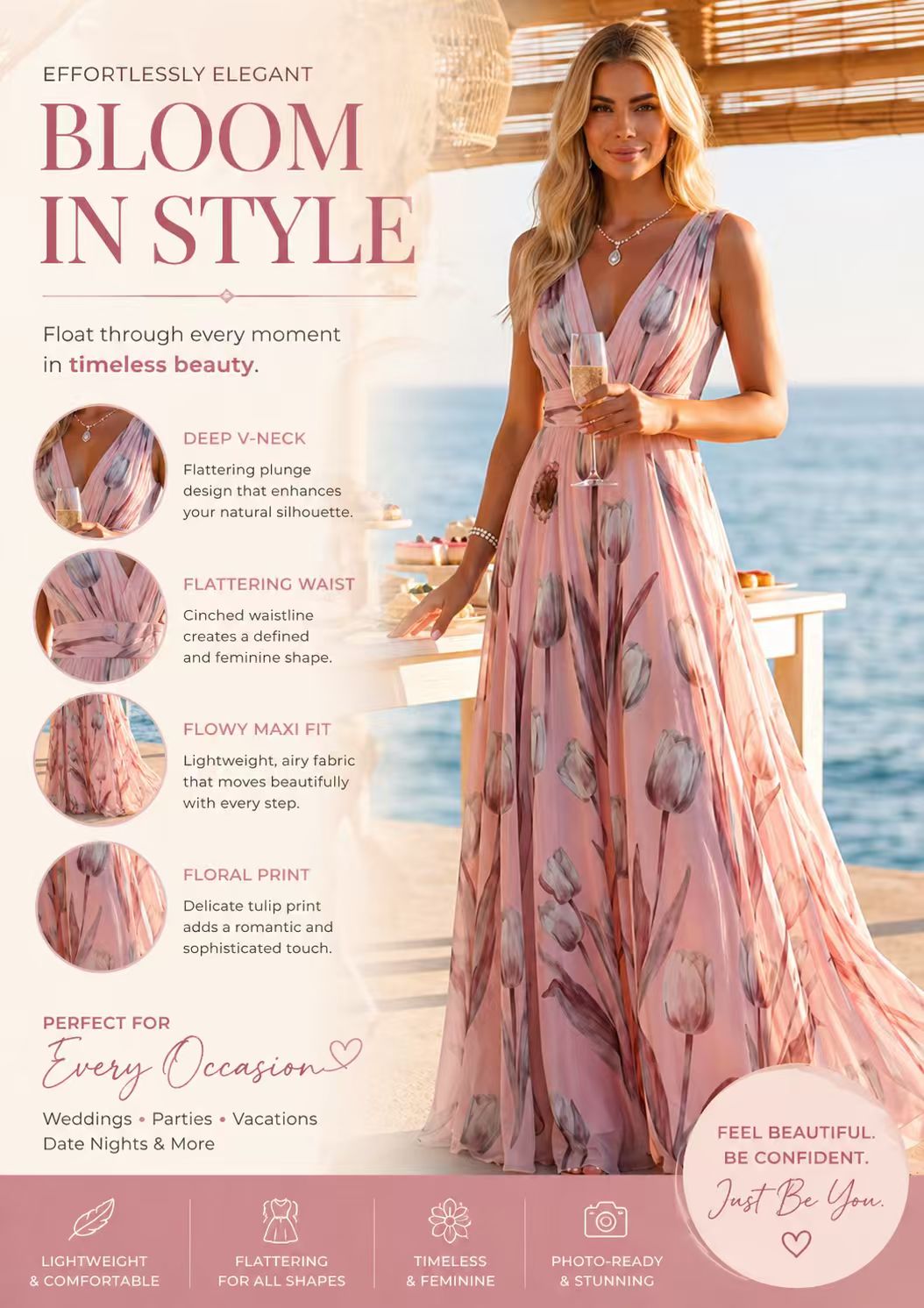 Deep V Neck Sleeveless Floral Print Swing Maxi Dress