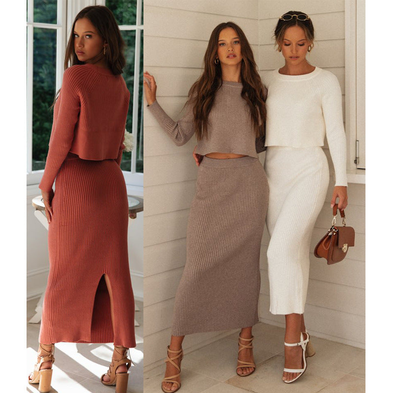 Knitted Slit Maxi Sweater Dress Deep Beige