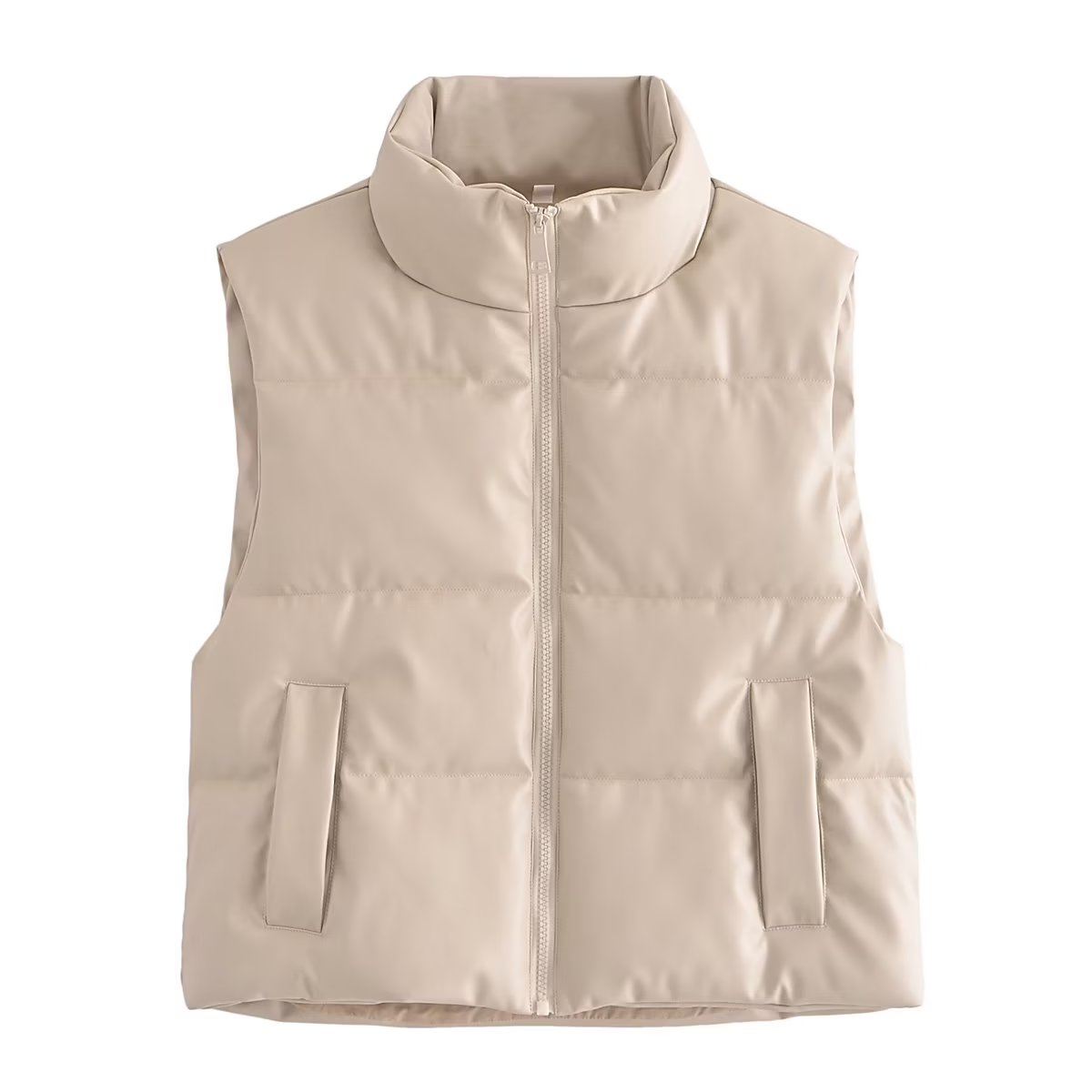 Faux Leather Sleeveless Padded Jacket Vest