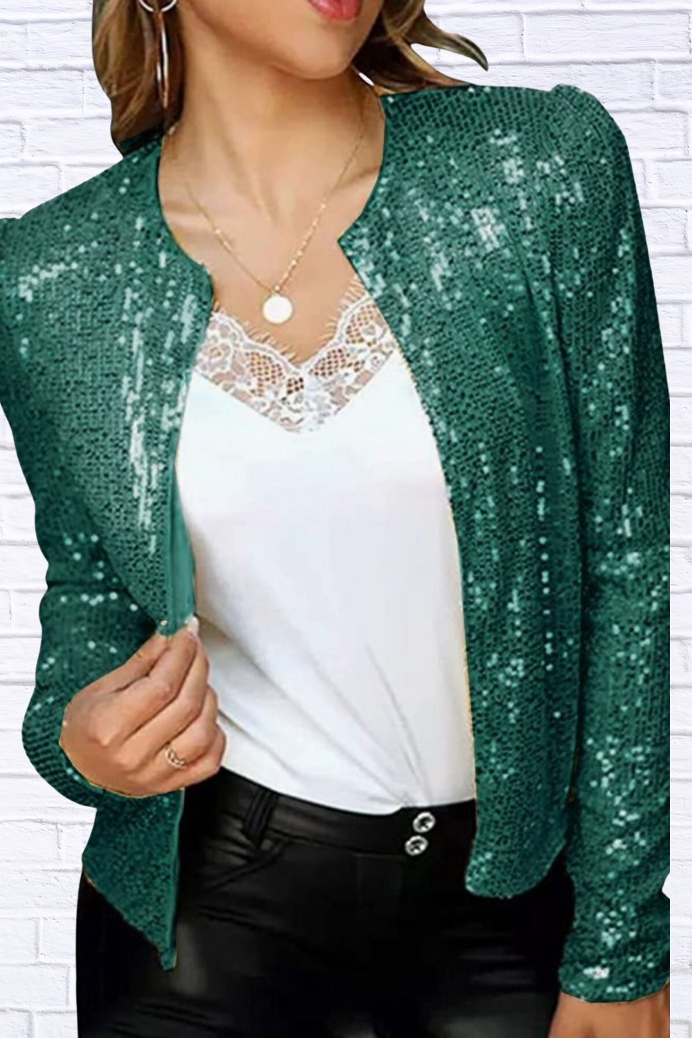 Full Size Sequin Long Sleeve Jacket Plus Size