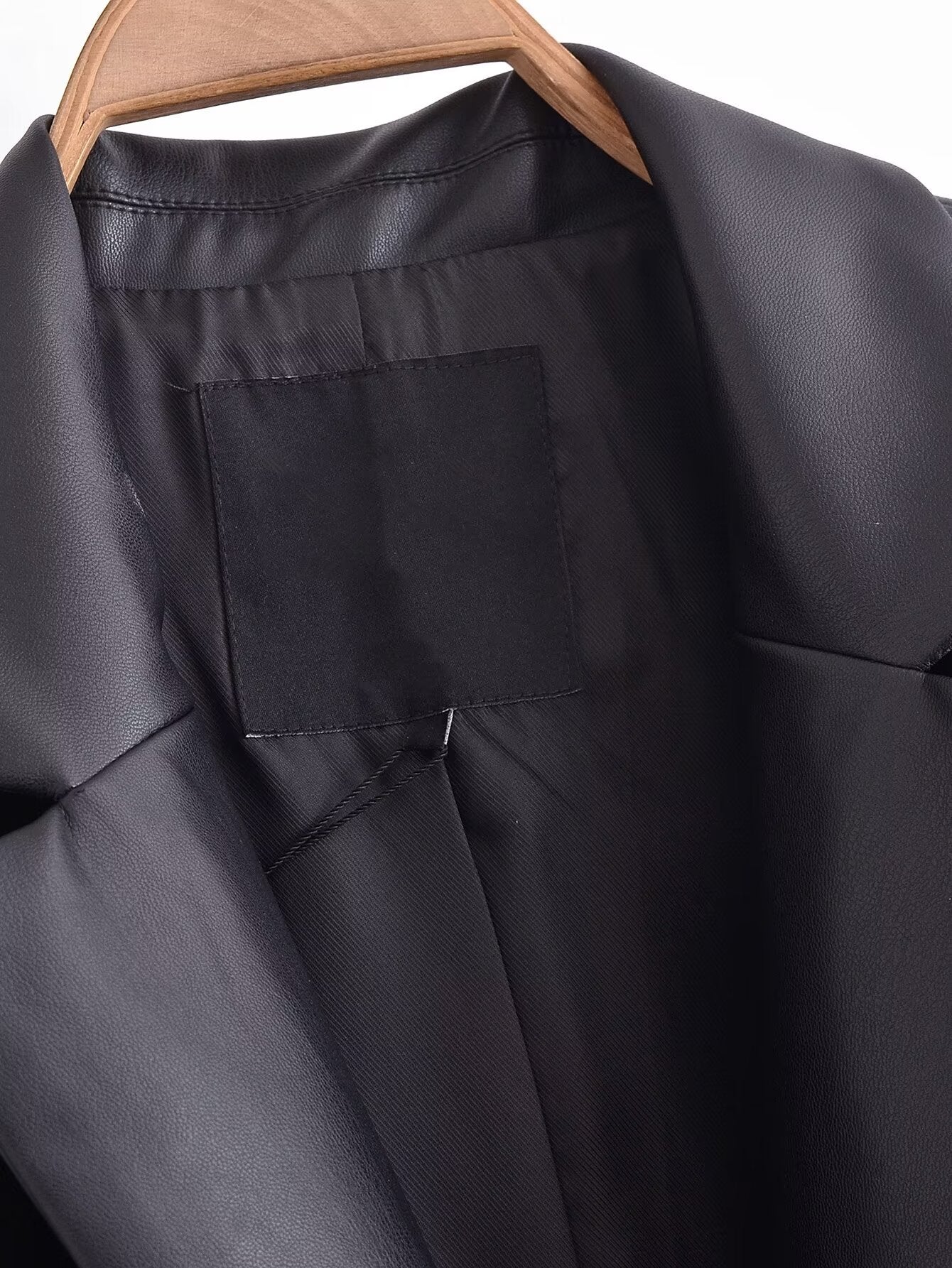 Faux Leather Long Sleeve Overcoat