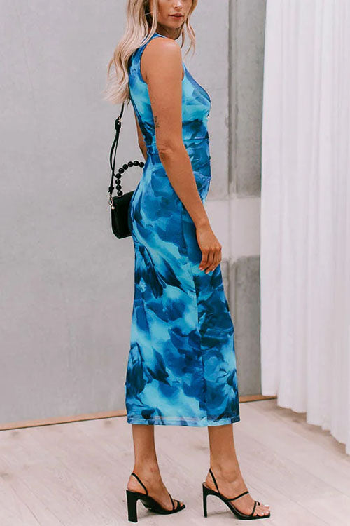 Robe mi-longue moulante à imprimé floral et fente latérale Rosiedress