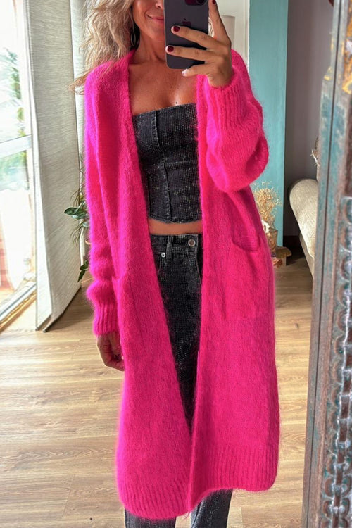 Cardigan mi-long confortable à poches ouvertes sur le devant (2 couleurs disponibles !)