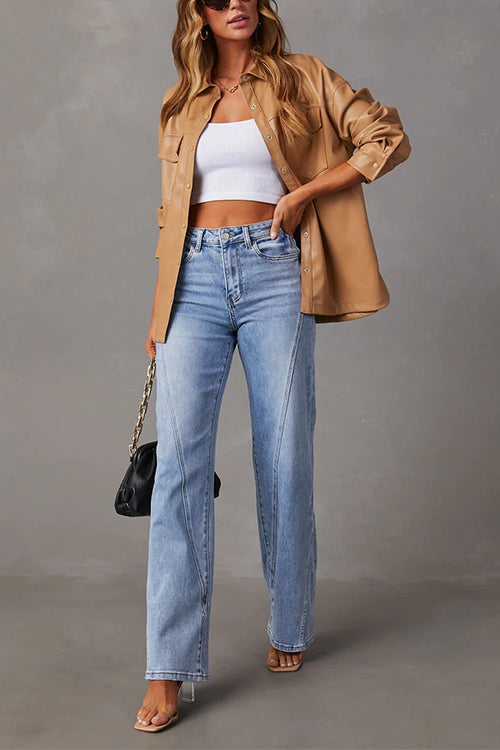 Timeless Distressed Straight Leg Splice Jeans