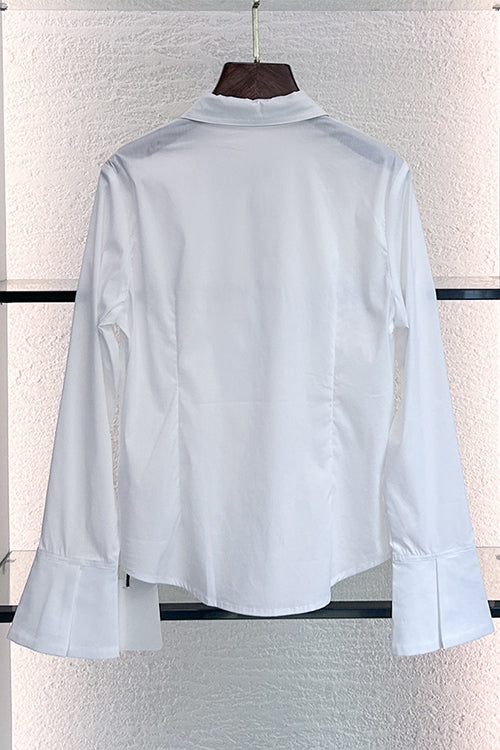 Einfarbiges Blusenhemd mit Schleife am Hals und langen Ärmeln