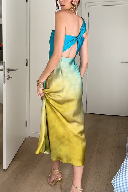 One Shoulder Back Cut Out Gradient Tie Dye Maxi Dress