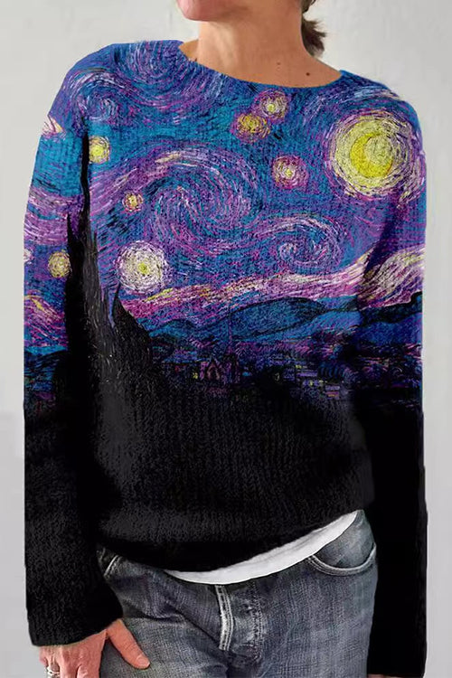 Lässiger Pullover mit Rundhalsausschnitt, langen Ärmeln und Grafik (in 3 Mustern)