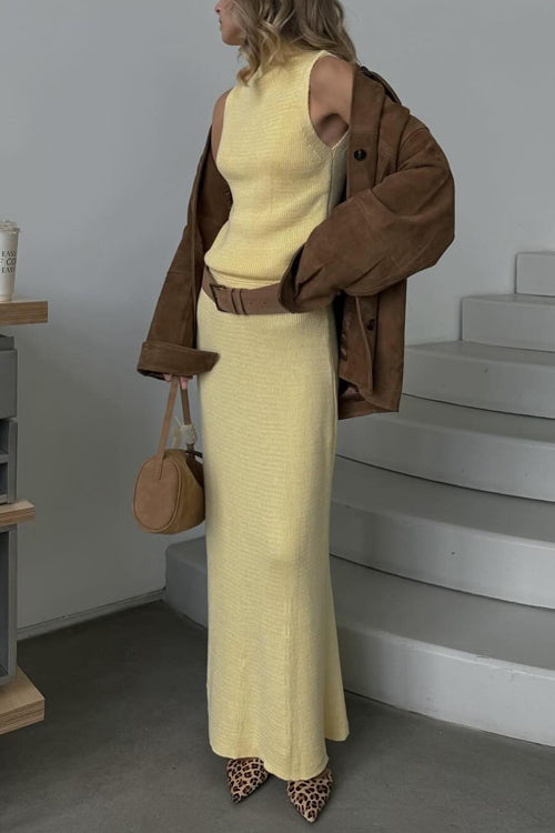 Cowl Neck Sweater Top and Elastic Waist Maxi Skirt Set