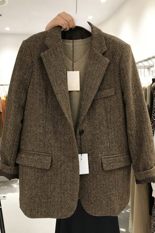 Vintage Notch Collar Pocketed Blazer Overcoat