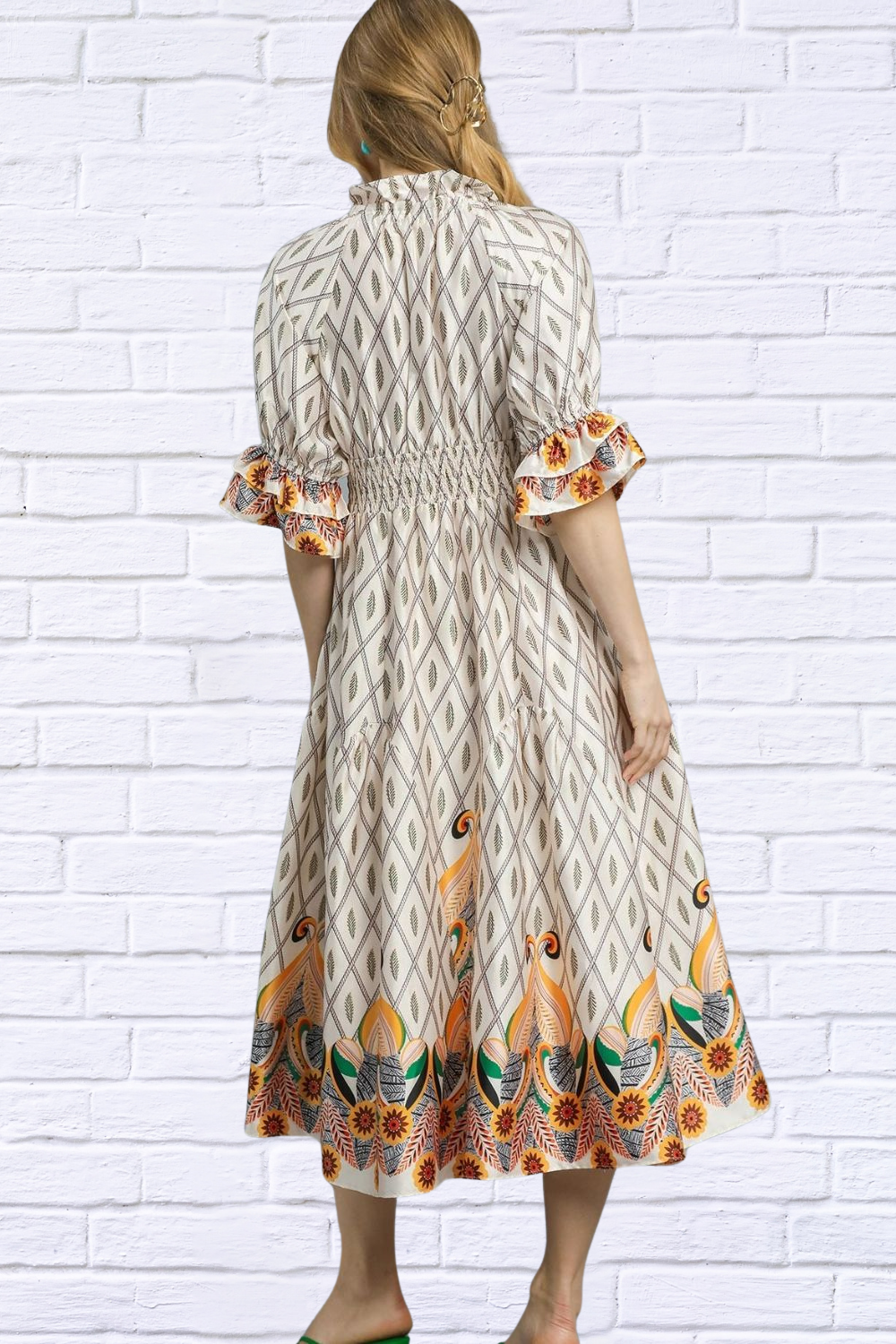 Bohemian Geometric Floral Midi Dress – Artfully Feminine & Effortlessly Chic