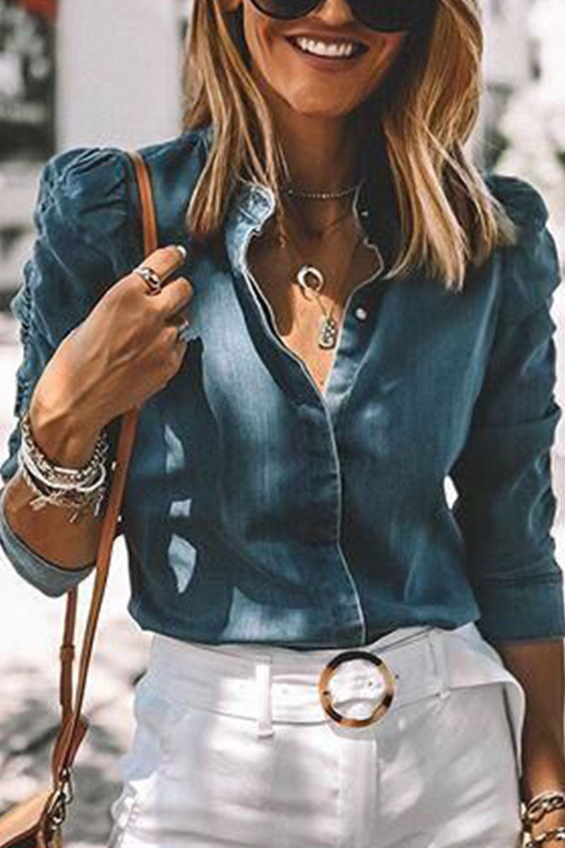 Fashion Street Einfarbig Umlegekragen Langarm Normal Denim