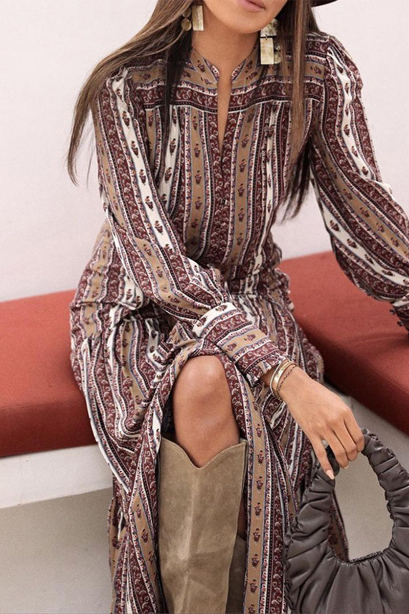 Modedruck Patchwork Mandarin Kragen bedruckte Kleid Kleider