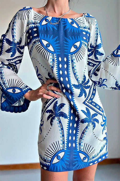 Long Sleeves Printed Mini Shift Dress