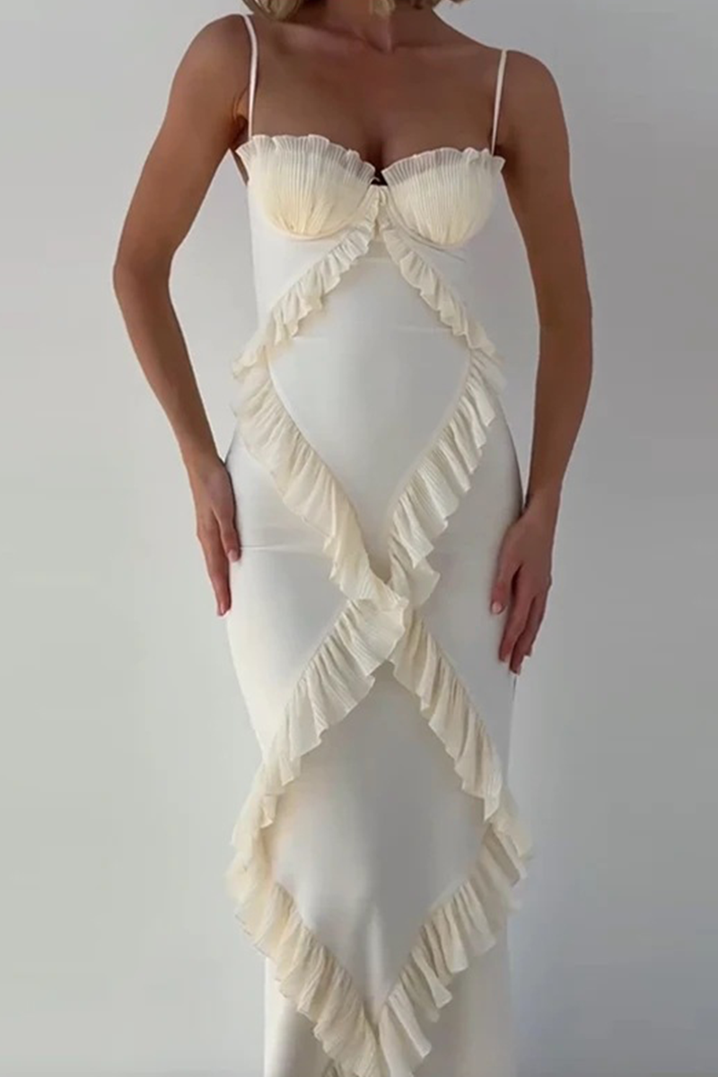 Robe sexy à volants et col en V en patchwork de couleur unie