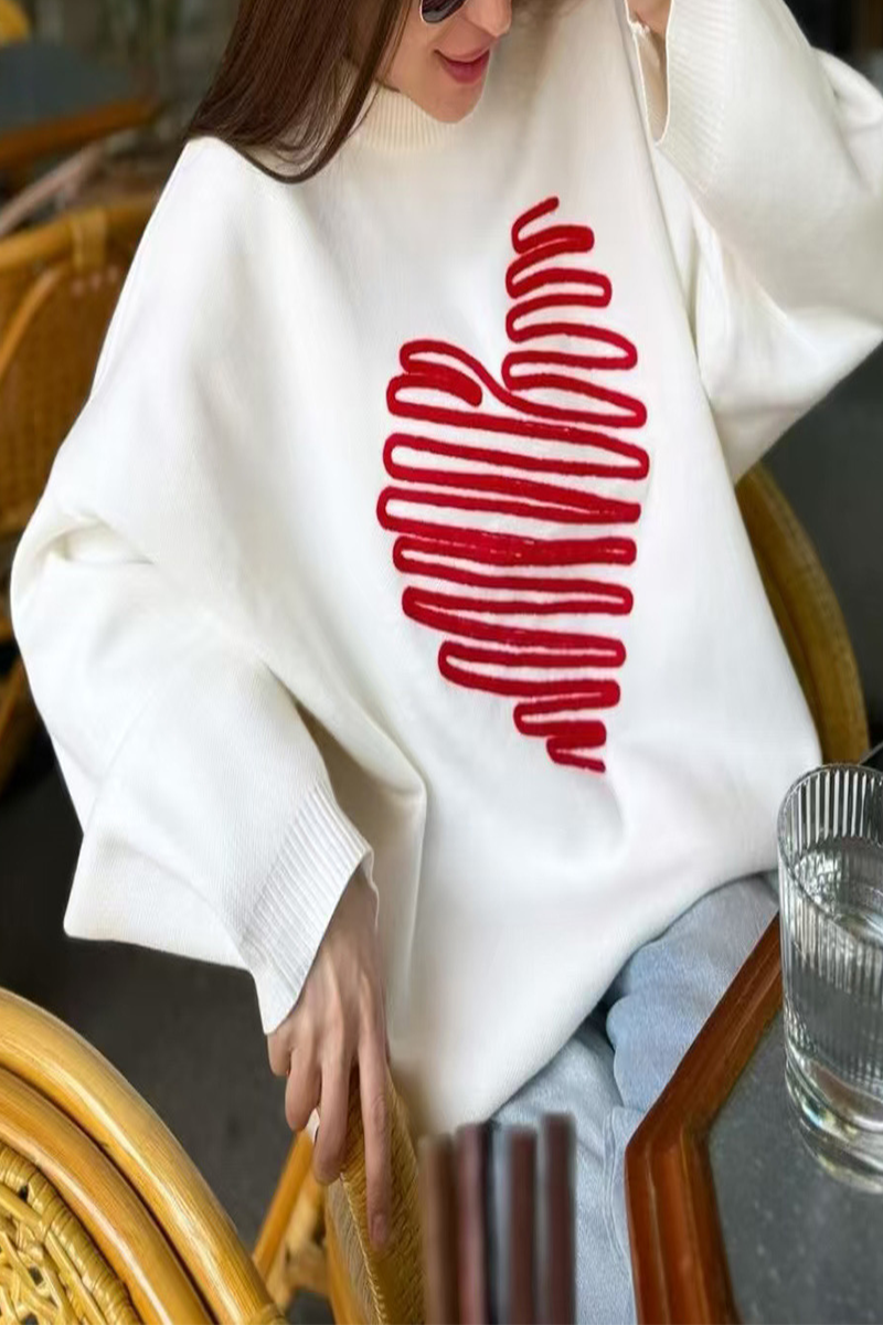 Hauts décontractés à col rond contrasté en patchwork en forme de cœur