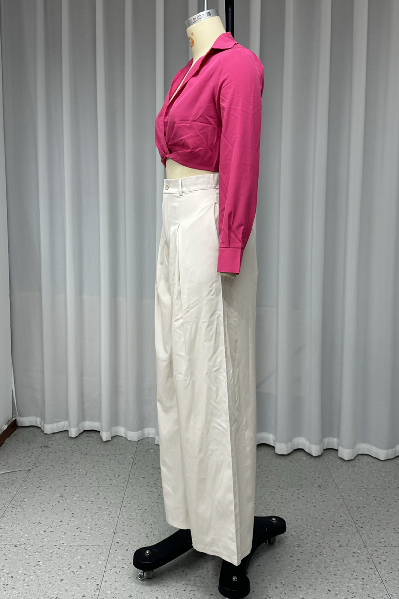 Ensemble deux pièces sexy à col rabattu et manches longues avec poches et patchwork (sans ceinture)