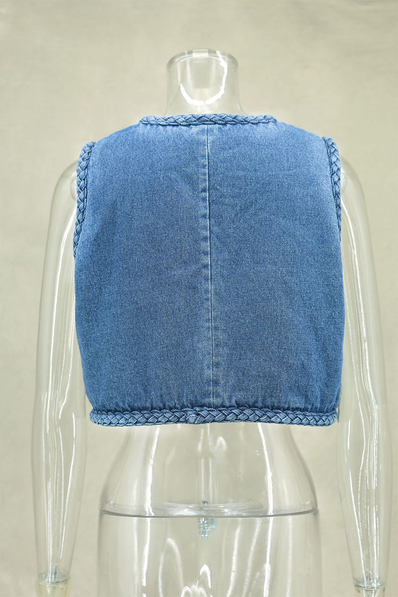 Lässige Westen mit O-Ausschnitt und einfarbigem Webmuster