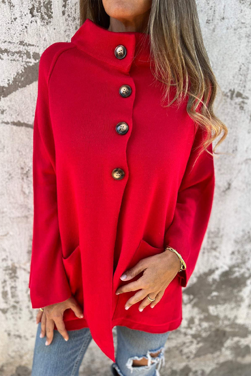 Vêtements d'extérieur décontractés à col rabattu avec boutons de poche de couleur unie