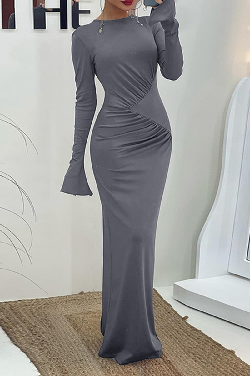 Elegante Kleider mit Rundhalsausschnitt, gerüschtem Einstufenrock und einfarbig