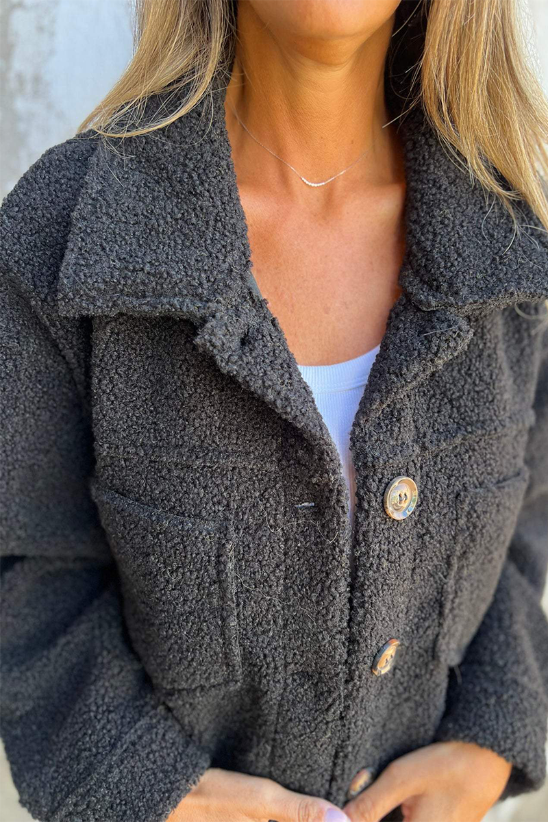 Vêtements d'extérieur décontractés à col rabattu et boutons de poche de couleur unie