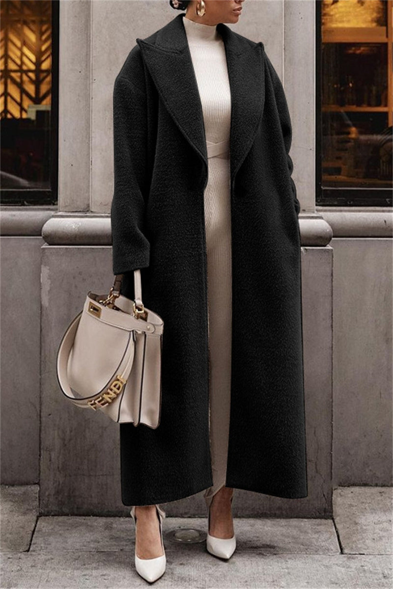 Vêtements d'extérieur décontractés à col rabattu et boutons de couleur unie