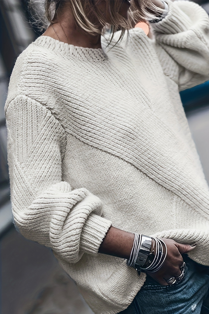 Lässige Oberteile mit Rundhalsausschnitt und einfarbigem Webmuster