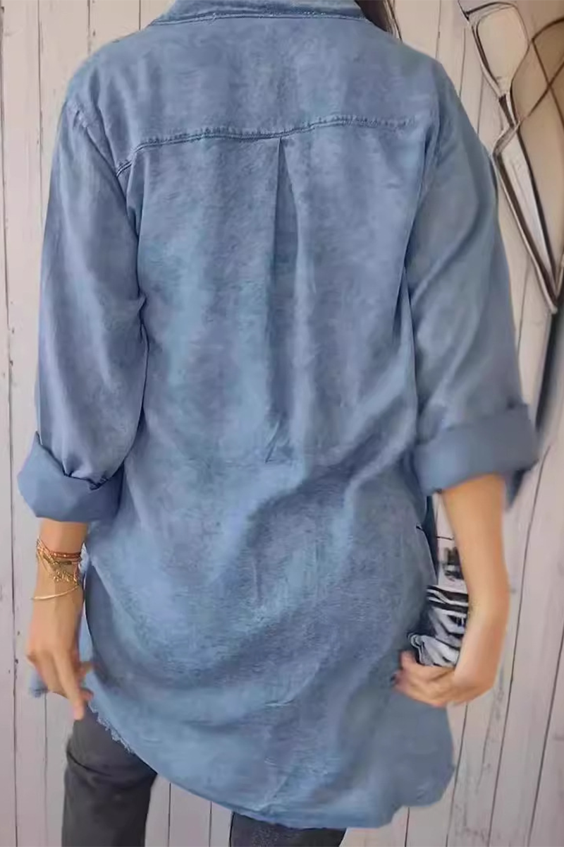 Chemisiers décontractés à col rabattu et boutons vieillis (4 couleurs)