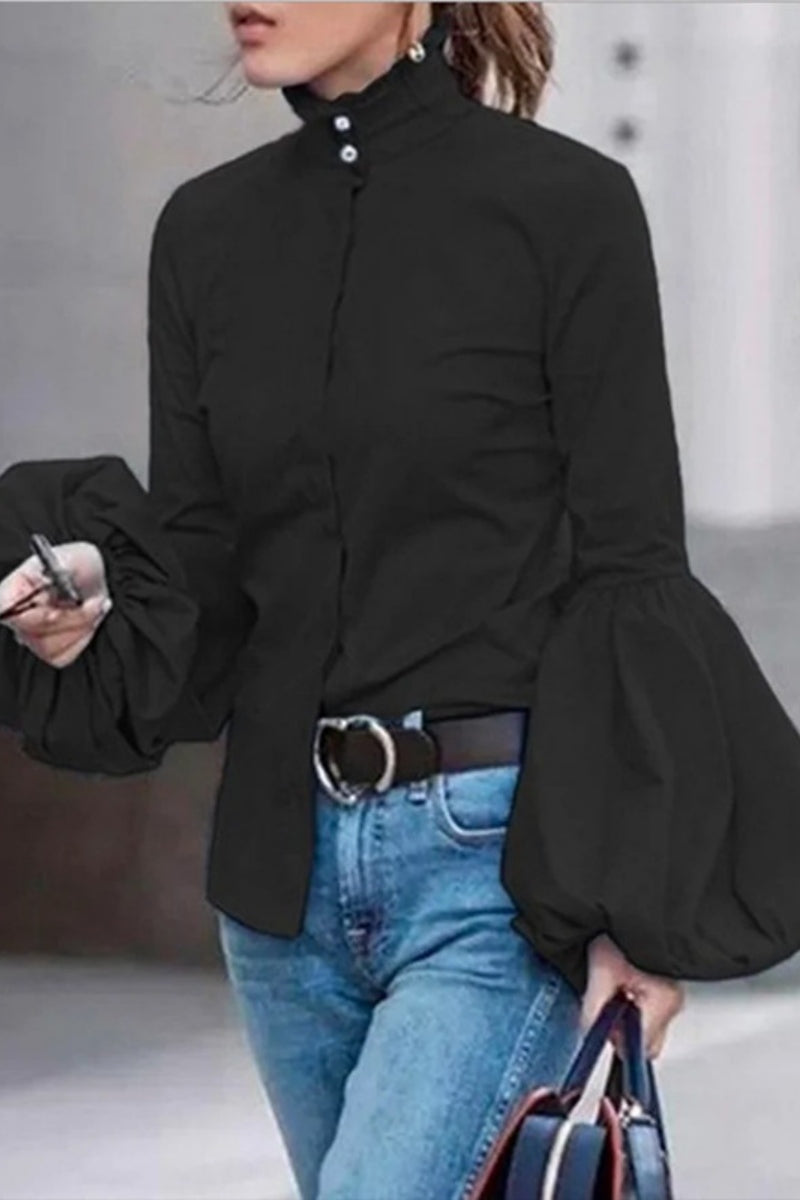 Lässige Oberteile mit einfarbigen Knöpfen und Stehkragen