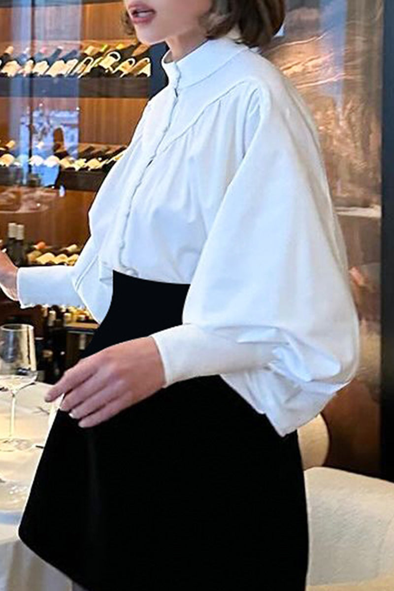 Hauts élégants à col mandarin avec boutons de couleur unie