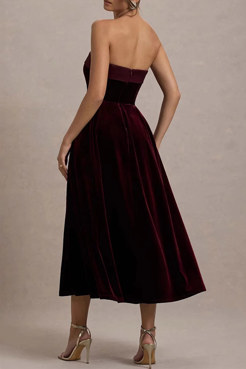 Sexy Prom Solid Color Velvet Strapless Strapless Dresses