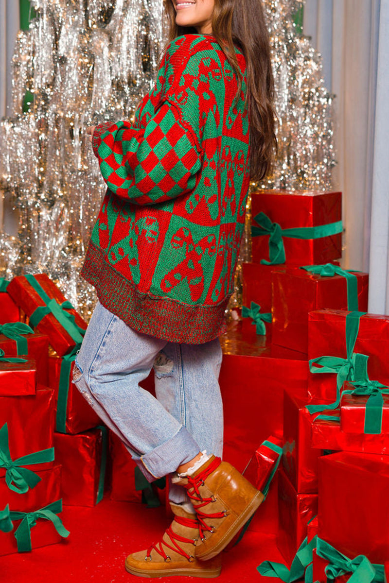 Lässige Party-Tops mit kariertem Candy Weave-Muster und kontrastierendem Rundhalsausschnitt