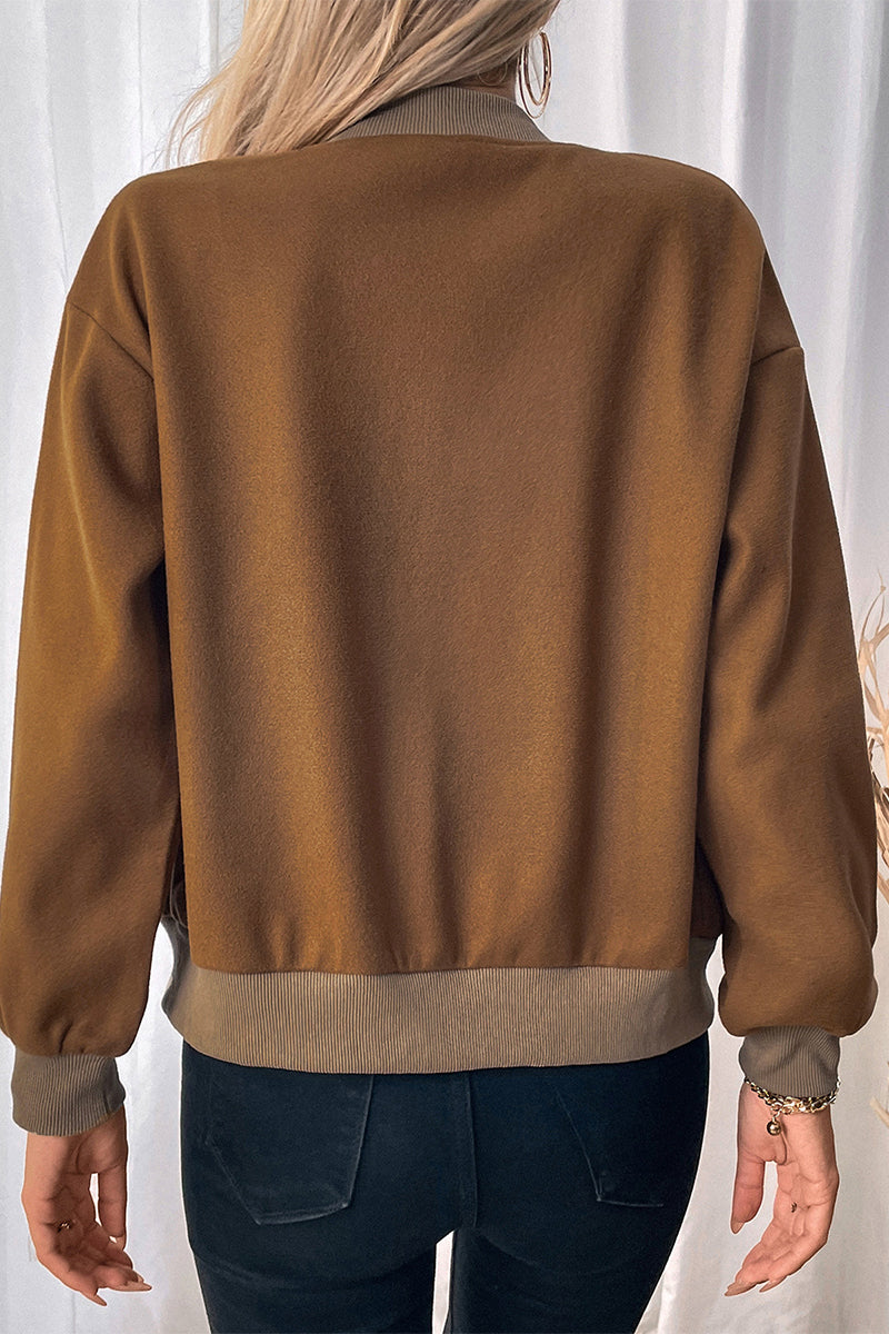 Casual Solid Color Pocket Buttons O Neck Outerwear