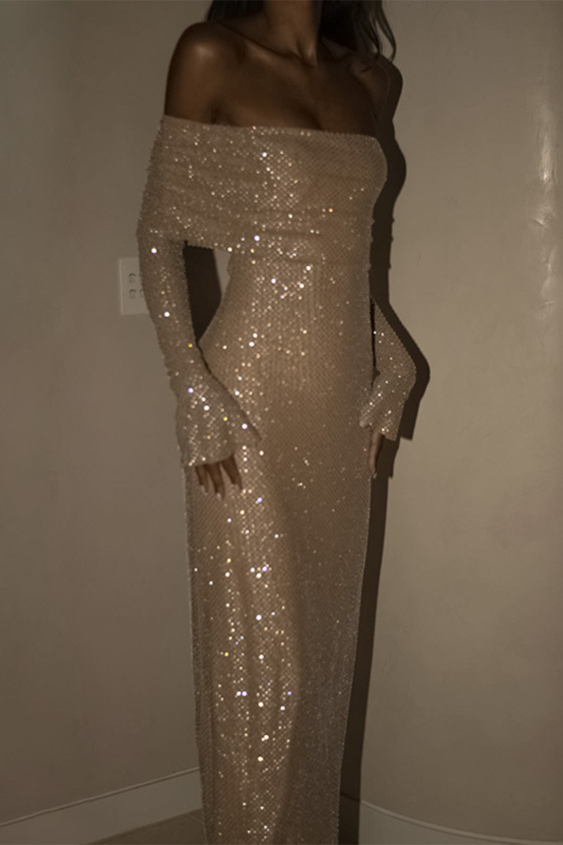 Robe de soirée sexy à paillettes et épaules dénudées (3 couleurs)