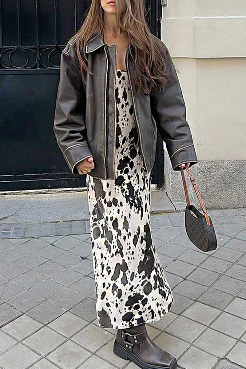 Robe sexy à imprimé géométrique et col en V contrasté avec jupe en une étape