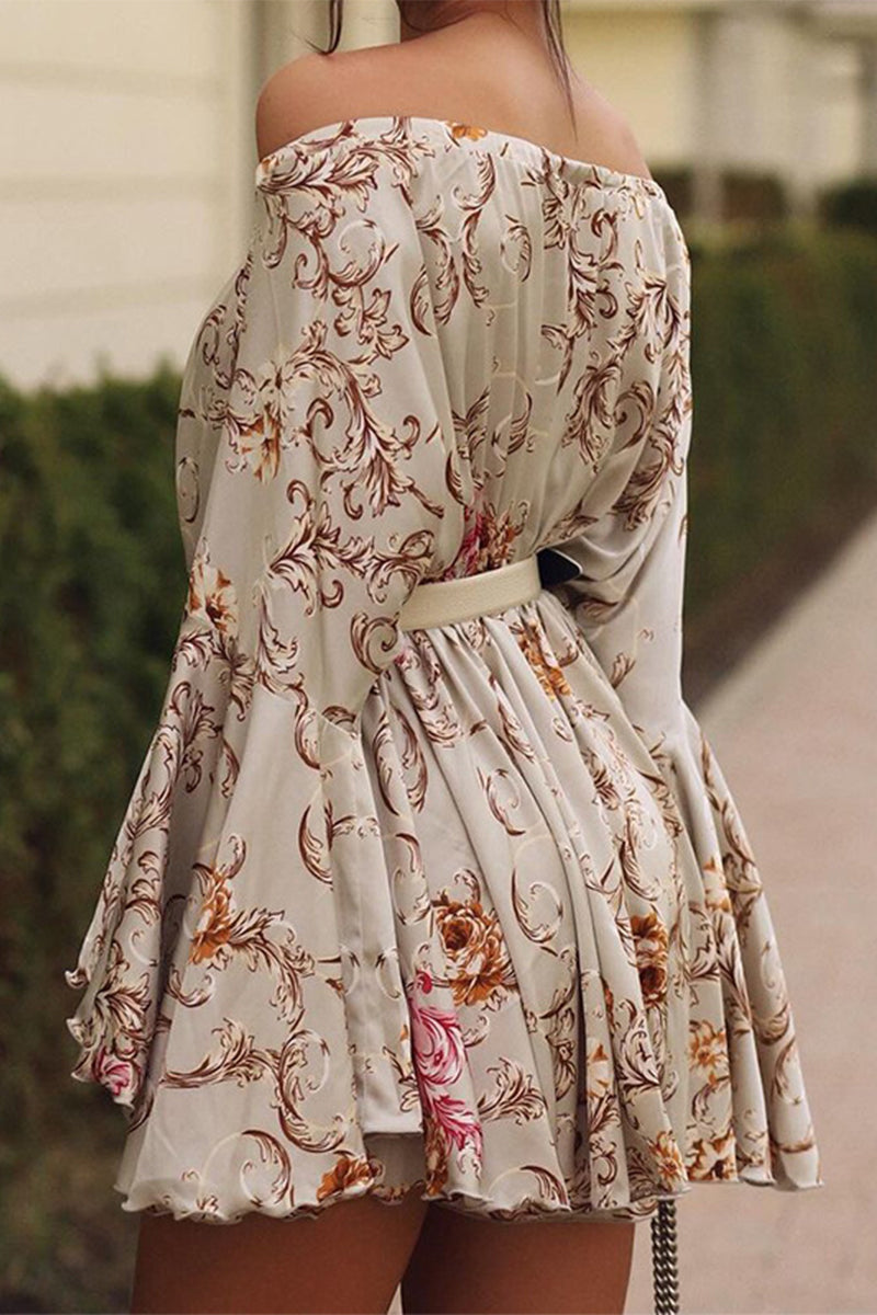 Robe sexy de vacances à imprimé floral, à lacets, à épaules dénudées (sans ceinture)