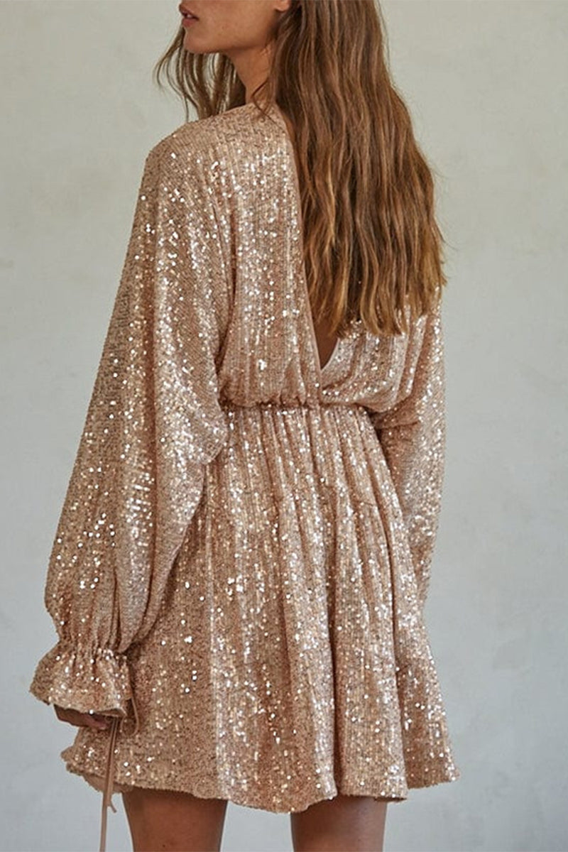 Sexy Pailletten-Schnürkleider mit V-Ausschnitt und unregelmäßiger Form (4 Farben)