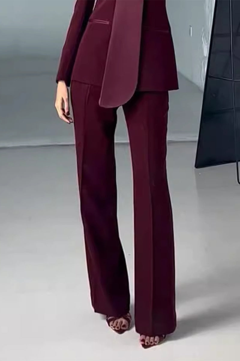 Casual Solid Color Patchwork Turn-back Collar Long Sleeve Two Pieces