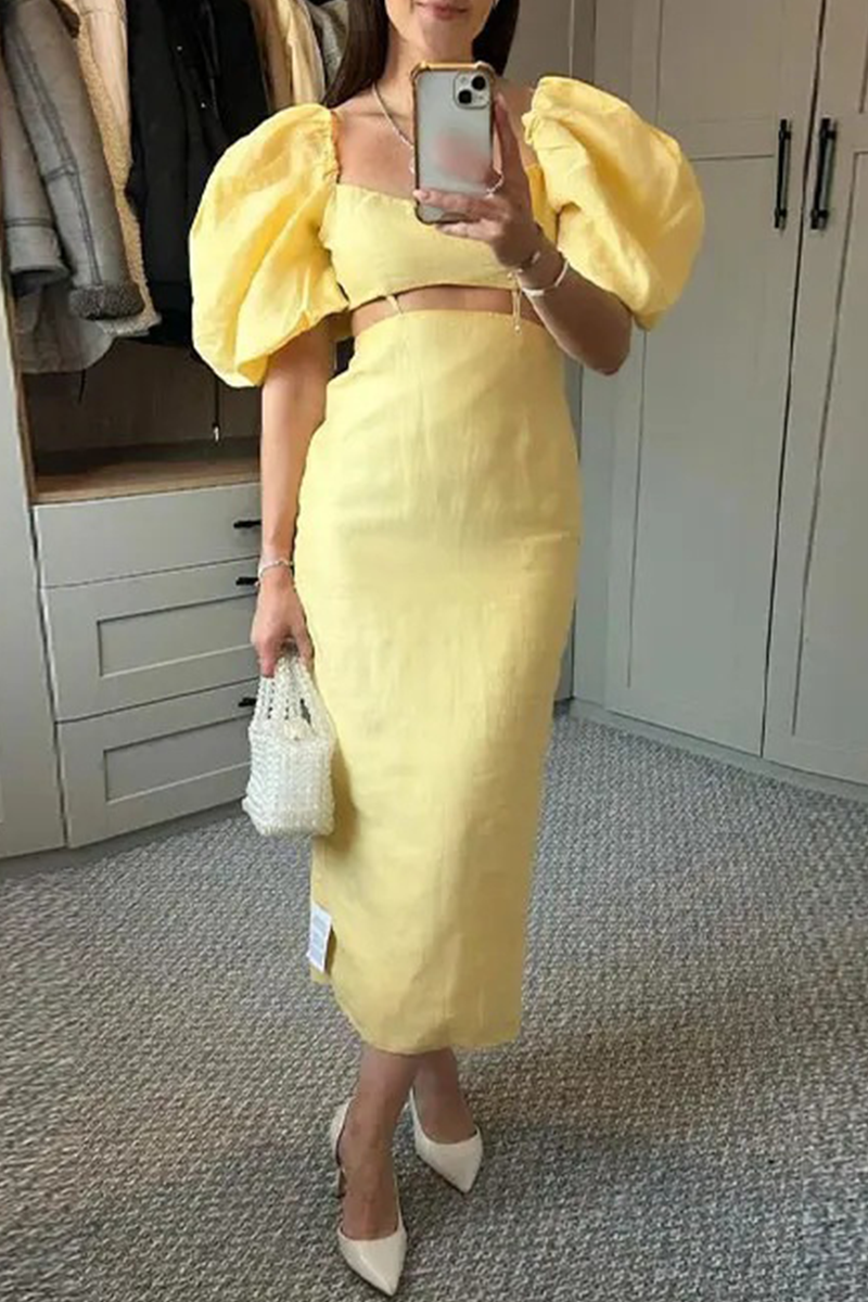 Sexy Kleider in Volltonfarbe mit Aushöhlen und quadratischem Ausschnitt und einem Schrittrock