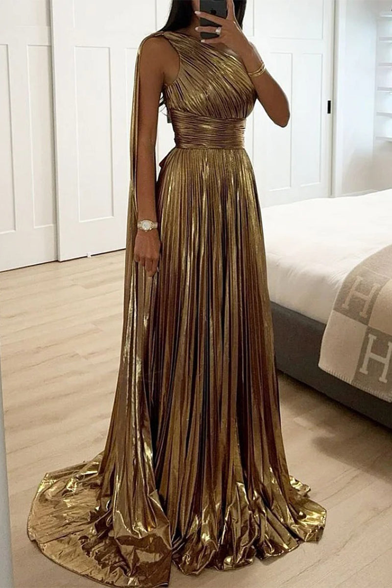 Elegante Abendkleider in Volltonfarbe mit gerüschtem abfallenden Schultern