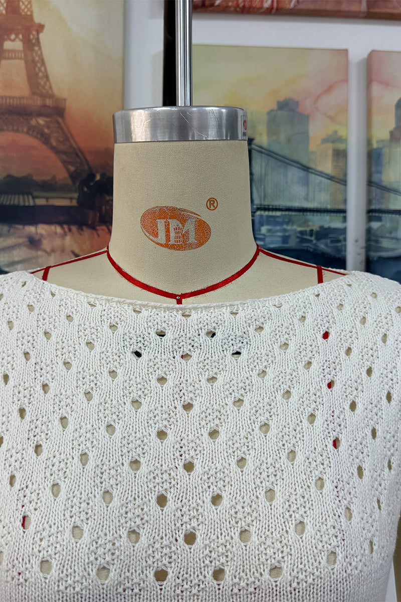 Robe pull décontractée à col rond et à pompons ajourés