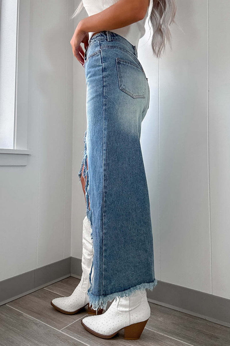 Street Einfarbige, abgenutzte, unregelmäßige Quaste, normale, hohe Taille, Patchwork-Hose