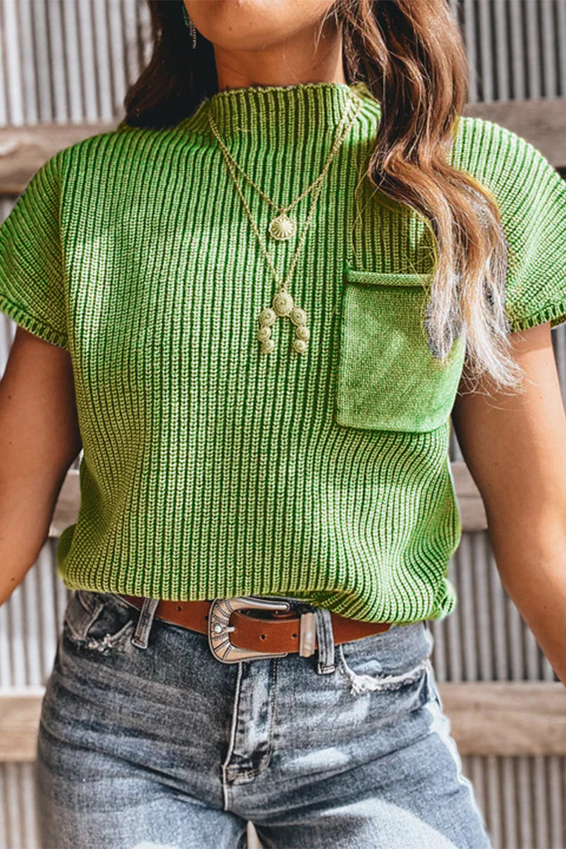 Lässiges, einfarbiges Rollkragenoberteil mit Tasche