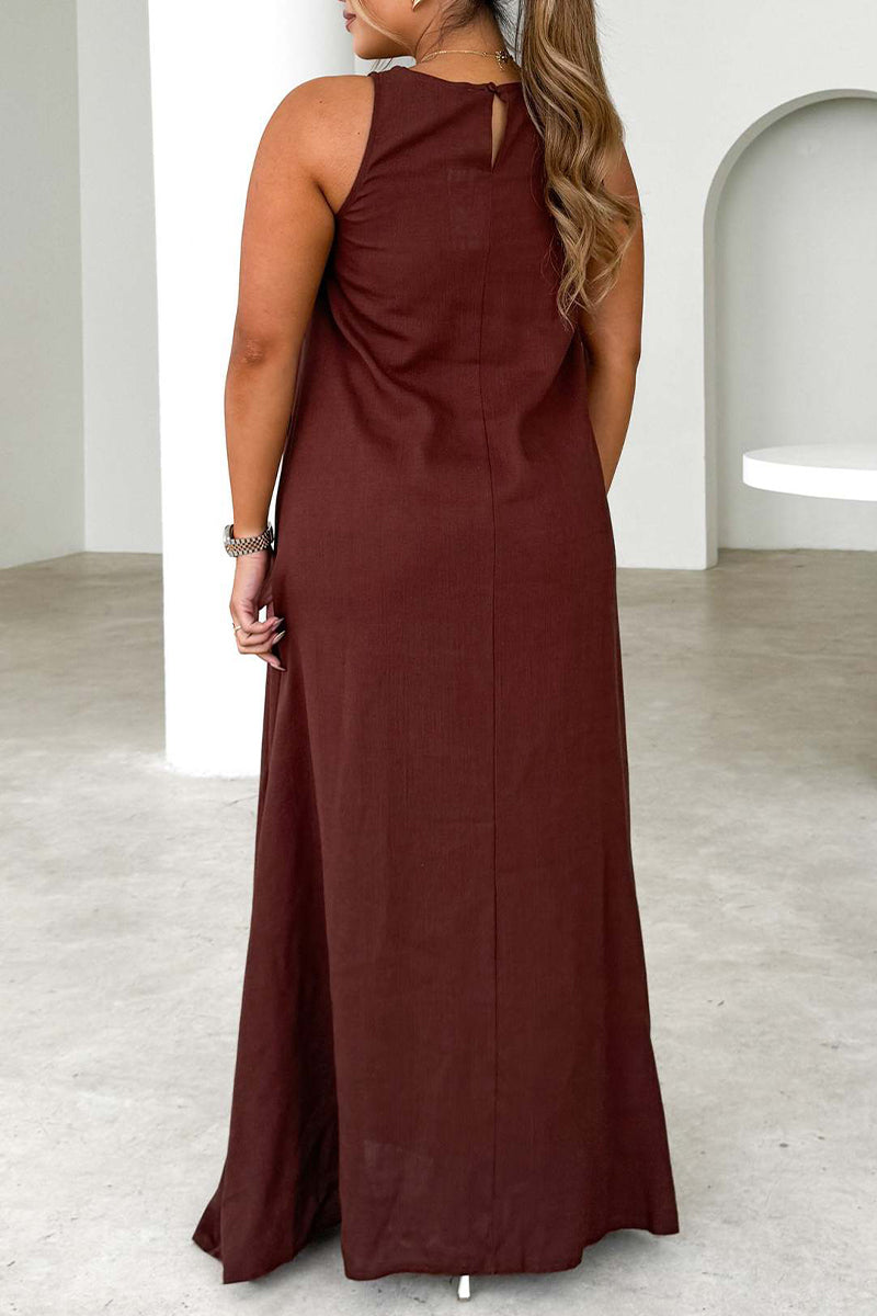 Robes décontractées à rayures et patchwork contrastées à col rond sans manches