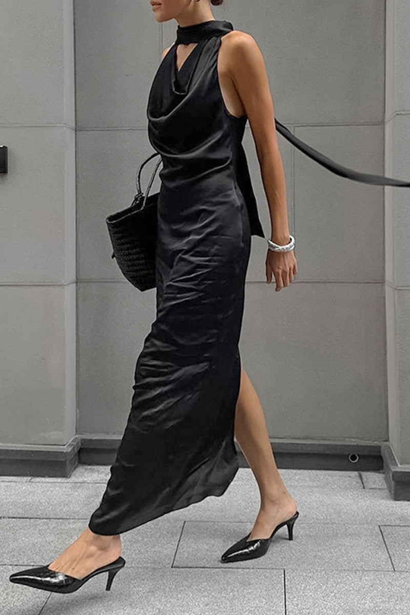 Sexy, einfarbige Neckholder-Kleider mit Schnürung und One-Step-Rock