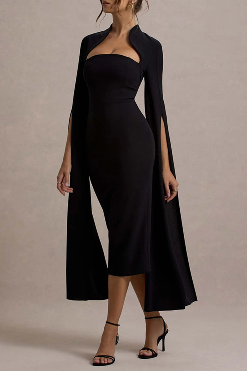 Sexy Elegant Solid Color Slit Zipper Half A Turtleneck Wrapped Skirt Dresses