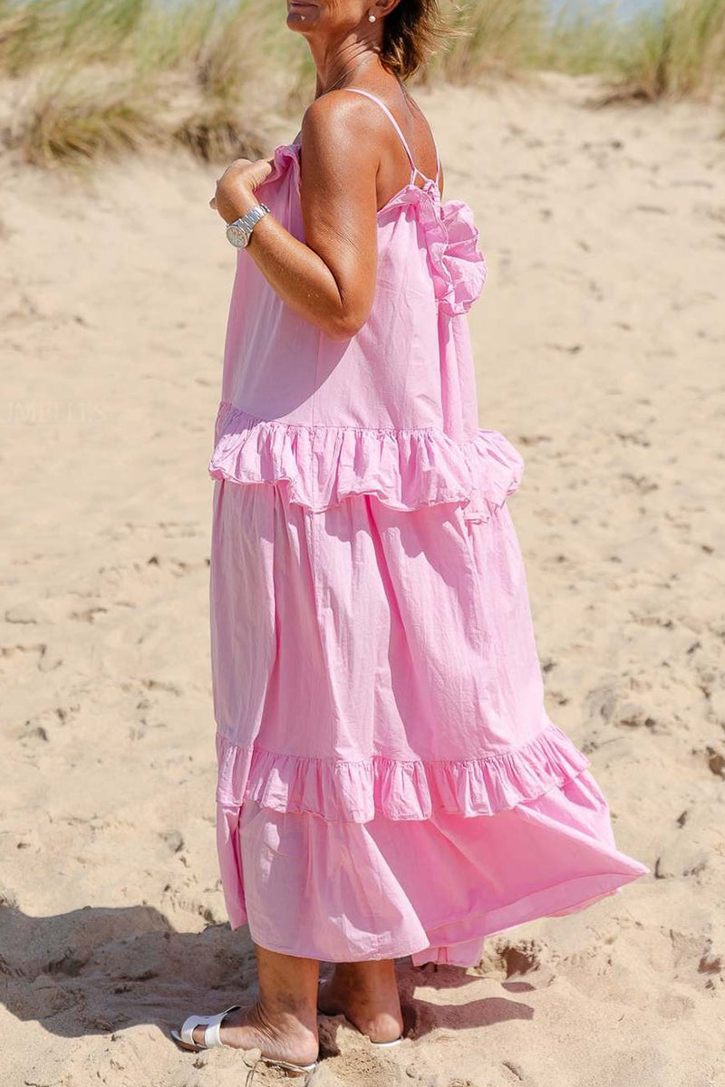 Sexy Solid Color Ruffle Flounce U Neck Sling Dresses