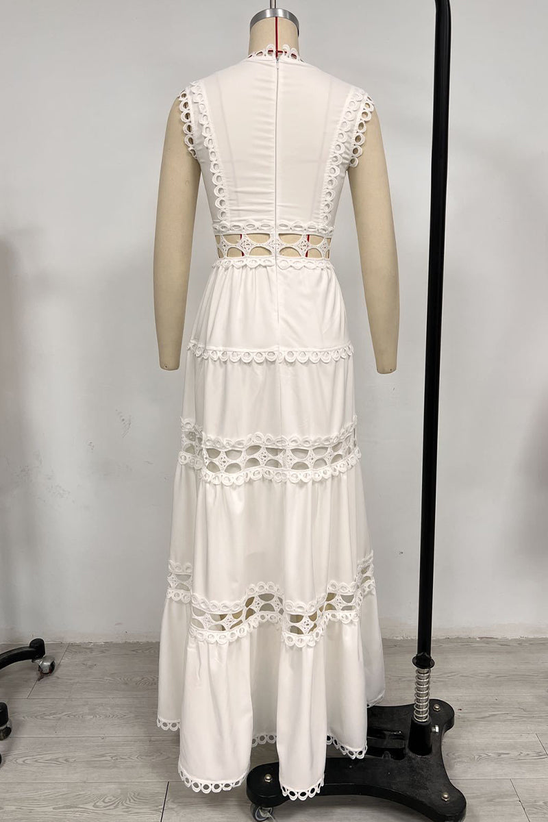 Robe décontractée brodée ajourée sans manches à col en V